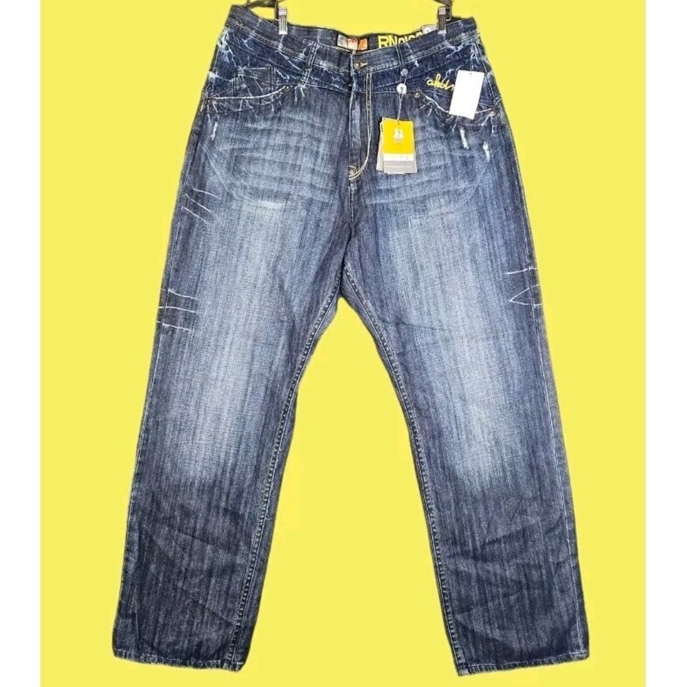 Akademiks Jeanius RN0100964 Mens Size 40X35 Blue Dark Wash Hidden Cargo Pockets